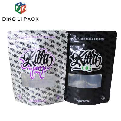 Food grade resealable mylar stand up plastic packaging doypack zipper smell proof packaging bag with window